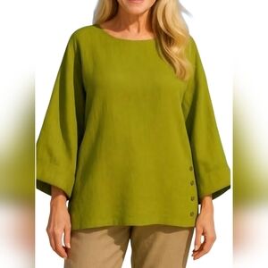 Bryn Walker Womens 100% Linen Top Lagenlook Beachy Vacation Lightweight Lagom